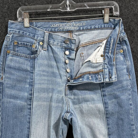 American Eagle Vintage Hi-Rise Jeans Women's 8 Blue Two Tone Button Fly Denim - Picture 2 of 13